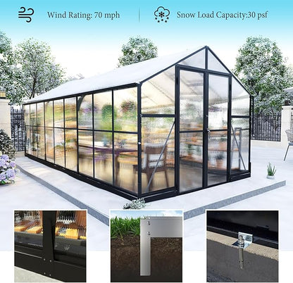 AMERLIFE 8x18x7FT Polycarbonate Greenhouse, Walk in Greenhouse with Quick-Connect System, Green