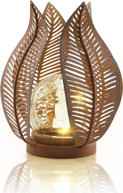 Solar Outdoor Lights Garden Decor Waterproof Crackle Glass Globe,Metal Yard Art Outdoor Solar