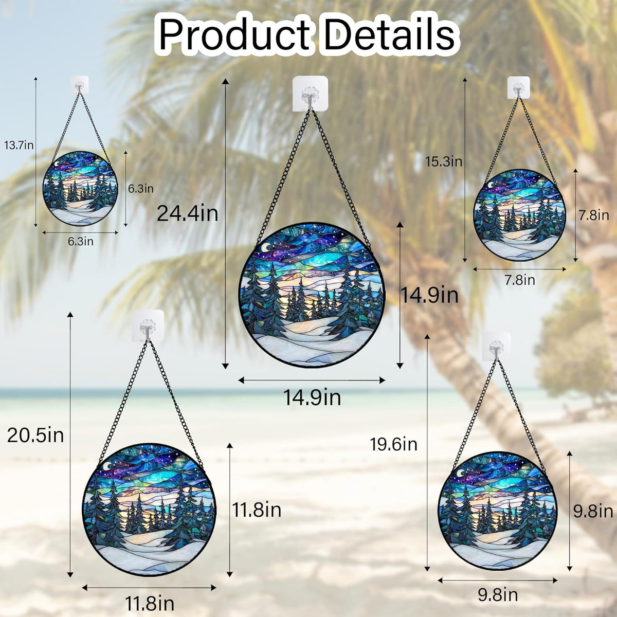 Stained Glass Window Hanging, Starry Sky Trees and Snow Sun Catchers Glass Panel Blue Suncatcher