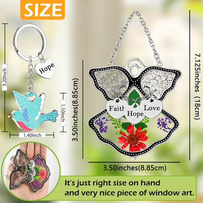 KY&BOSAM Angel Suncatcher Faith Hope Love Stained Glass for Windows Hangings Wind Chimes with