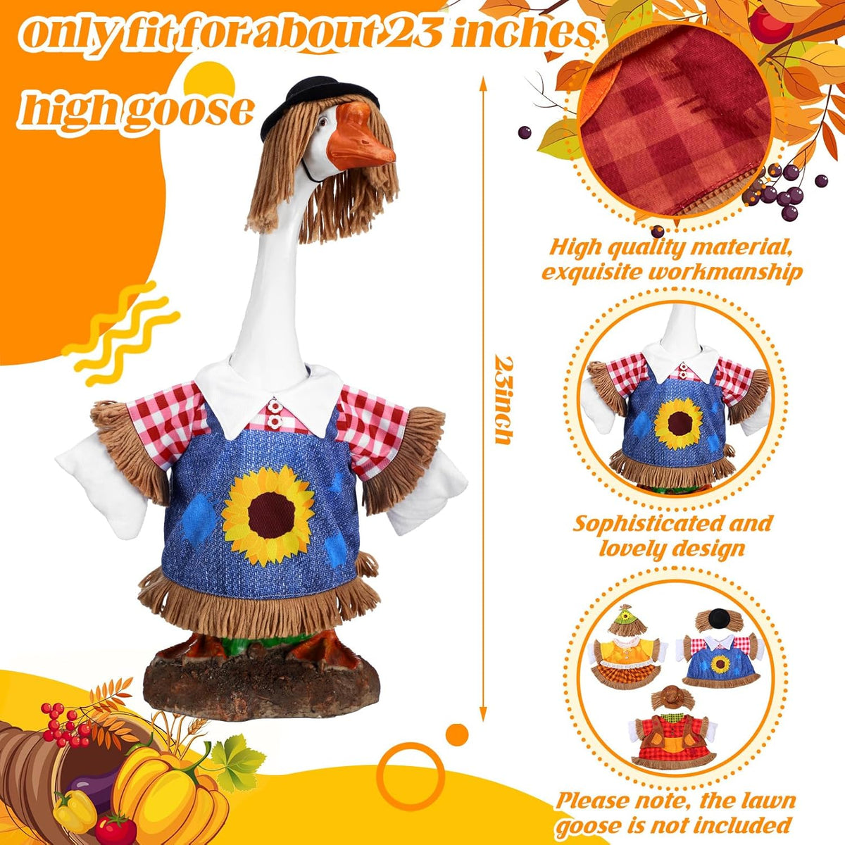 3 Set Fall Goose Outfit 23 Inch Fall Pilgrim Cement Goose Outfit Thanksgiving Scarecrow Porch Decor