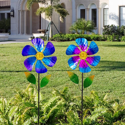 Viveta 2 Pack Garden Wind Spinners, 35.4 "Flower Metal Windmill,Pink and Blue Wind