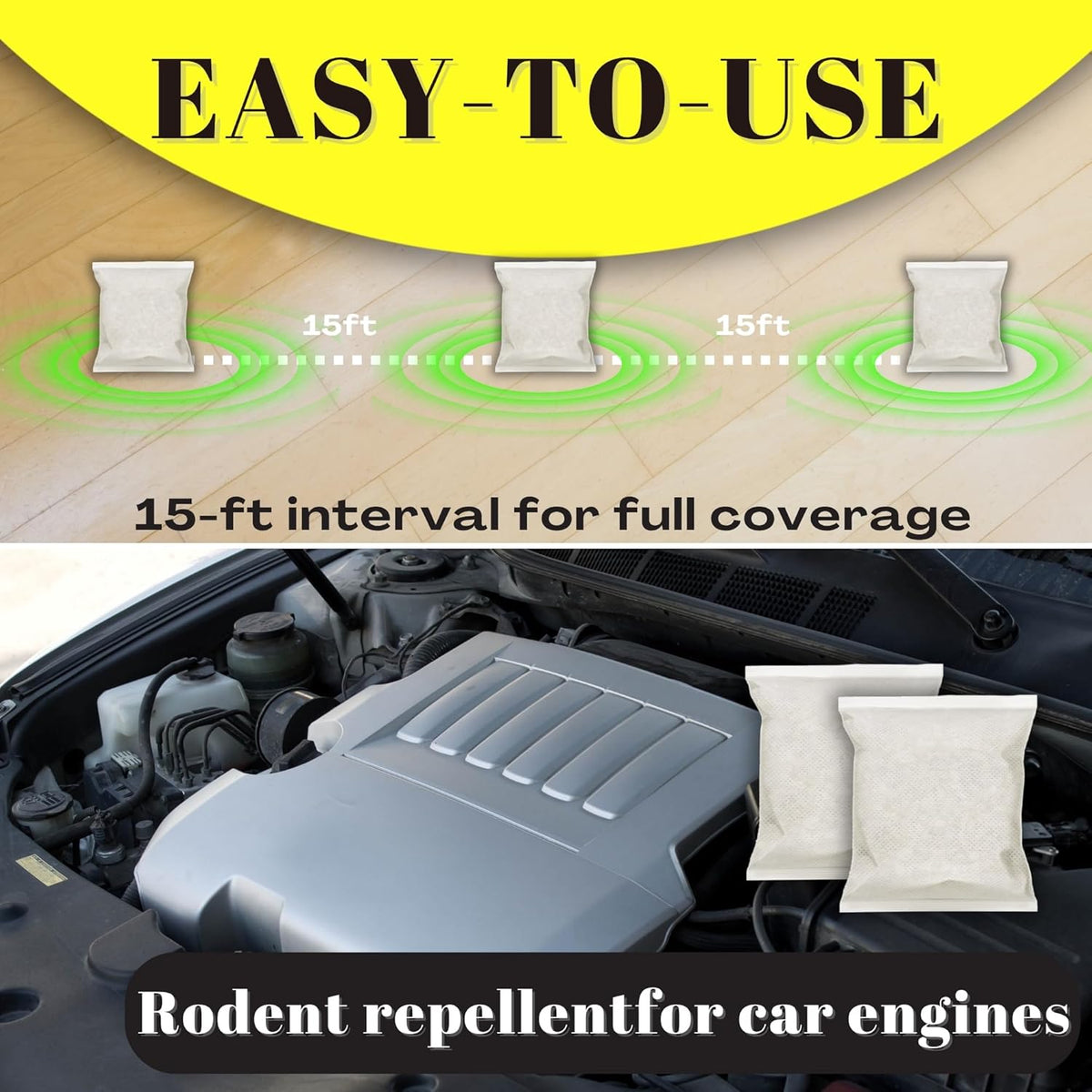 Mouse Repellent Pouches,Peppermint Oil Powered, Indoor Outdoor & Car Use, Natural Rodent Deterrent