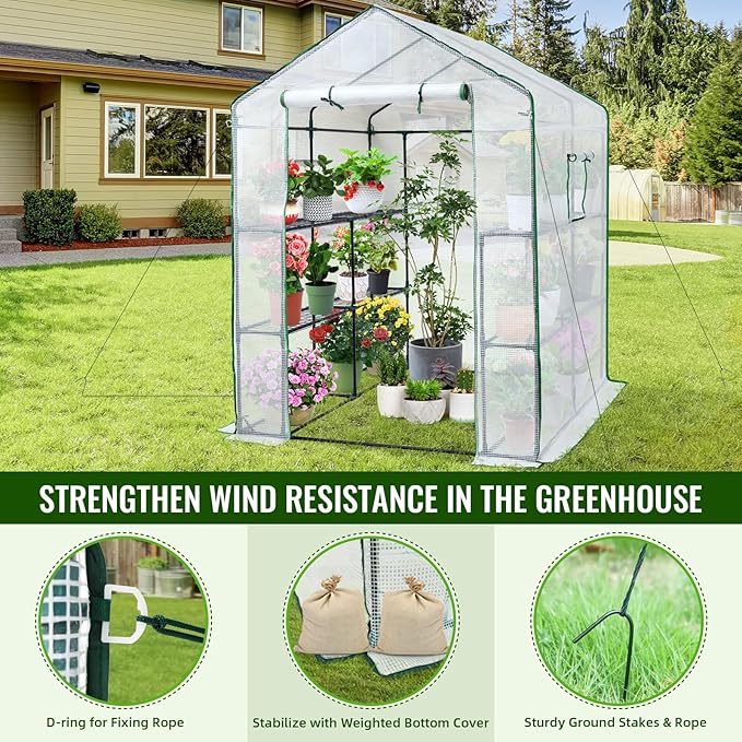Greengro Greenhouse, 57 x 57 x 76'' Greenhouses for Outdoors, Portable Greenhouse Kit with Mesh