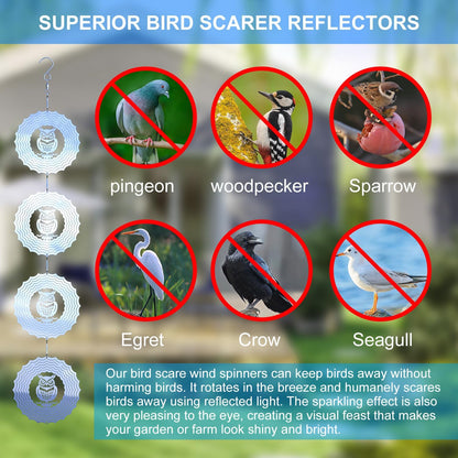 Bird Deterrents for Outside Owl Bird Scare Discs 3D Shiny Helix Wind Spinners, Reflective Bird