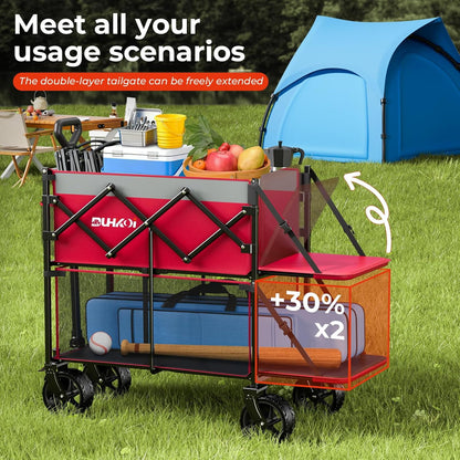 Double Decker Wagon 320L Large Capacity 400LBS Collapsible Sports Utility Cart with Big