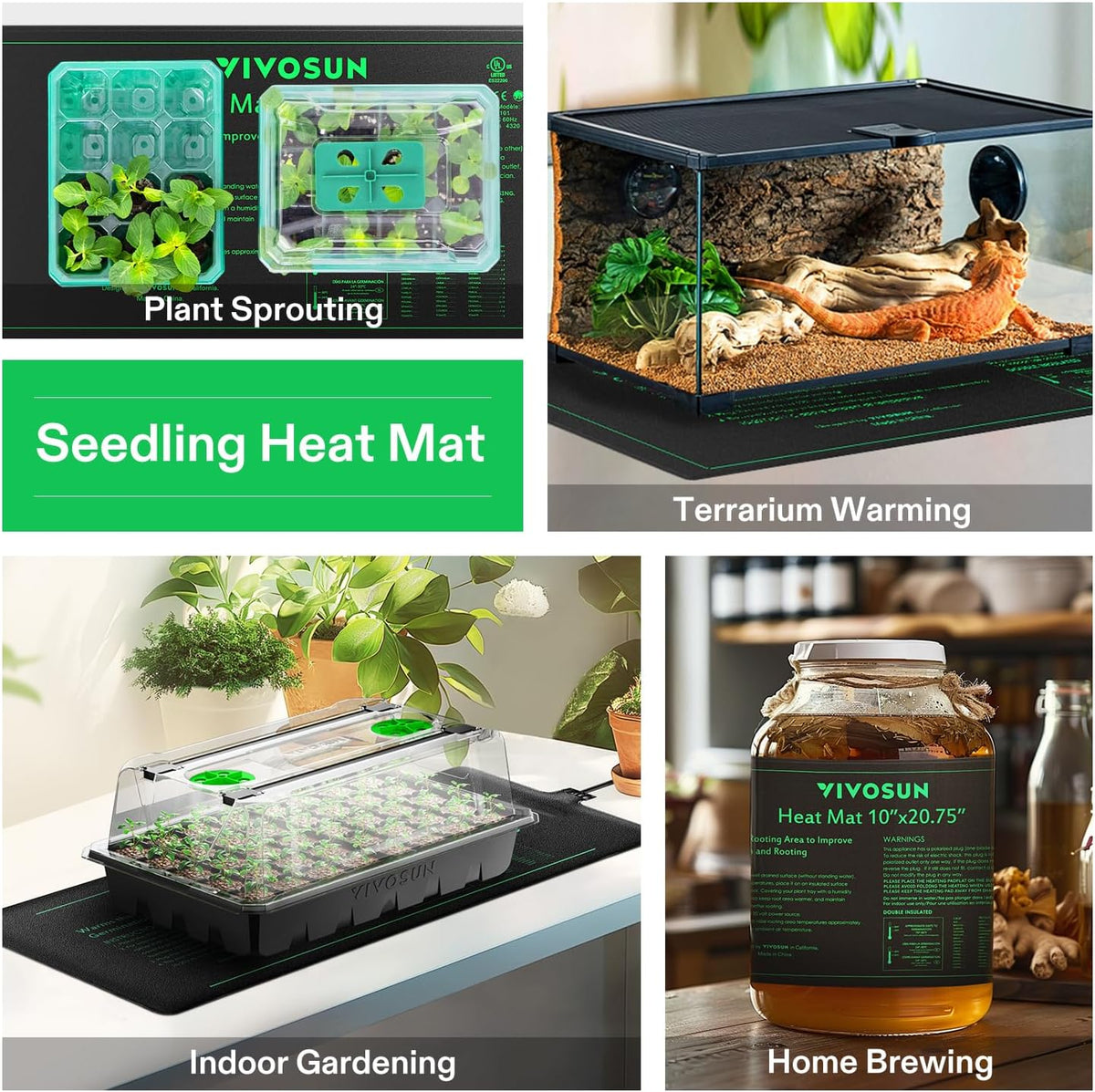 VIVOSUN 4-Pack 10" x 20.75" Durable Waterproof Seedling Heat Mat, UL & MET-Certified Warm