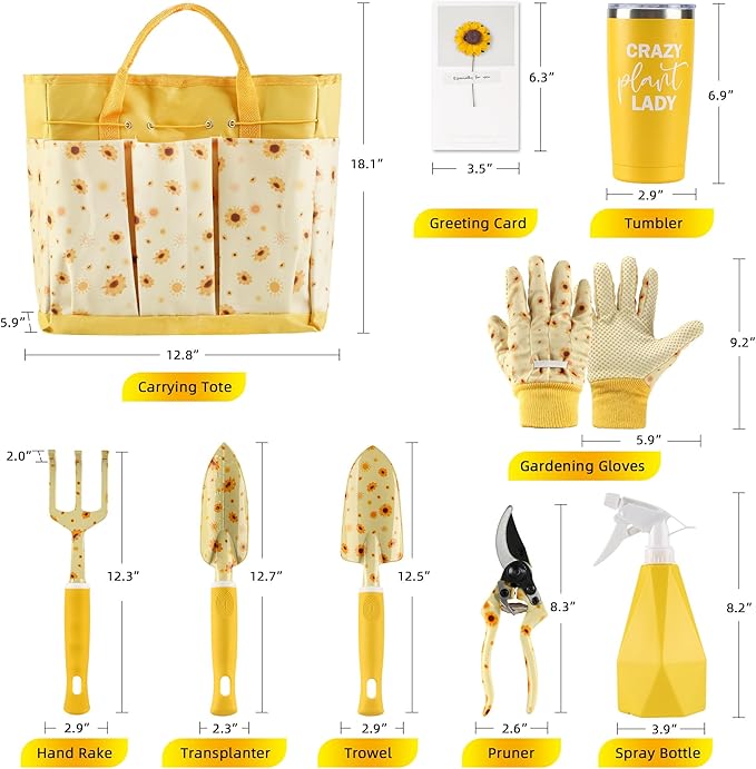 Sunflower Gardening Gifts for Women, Garden Tool Set, Heavy Duty Gardening Hand Tools with Garden