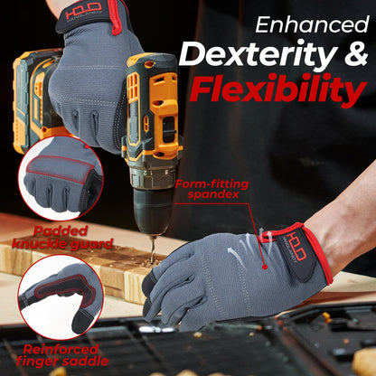 HANDLANDY Mens Work Gloves Touch screen, Synthetic Leather Utility Gloves, Flexible Breathable Fit