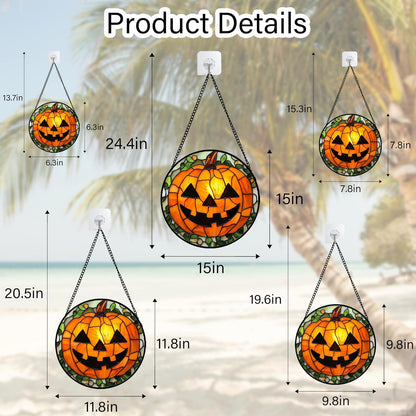 Stained Glass Window Hanging, Halloween Decorations Evil Pumpkin Suncatcher for Doors Garden Indoor