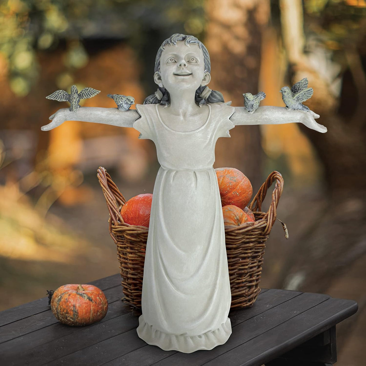 Design Toscano Basking in Glory Little Girl with Birds Outdoor Garden Statue, Medium, 16 inches