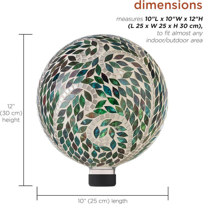Alpine Corporation 10" Diameter Indoor/Outdoor Glass Mosaic Gazing Globe Yard Decoration, Scroll
