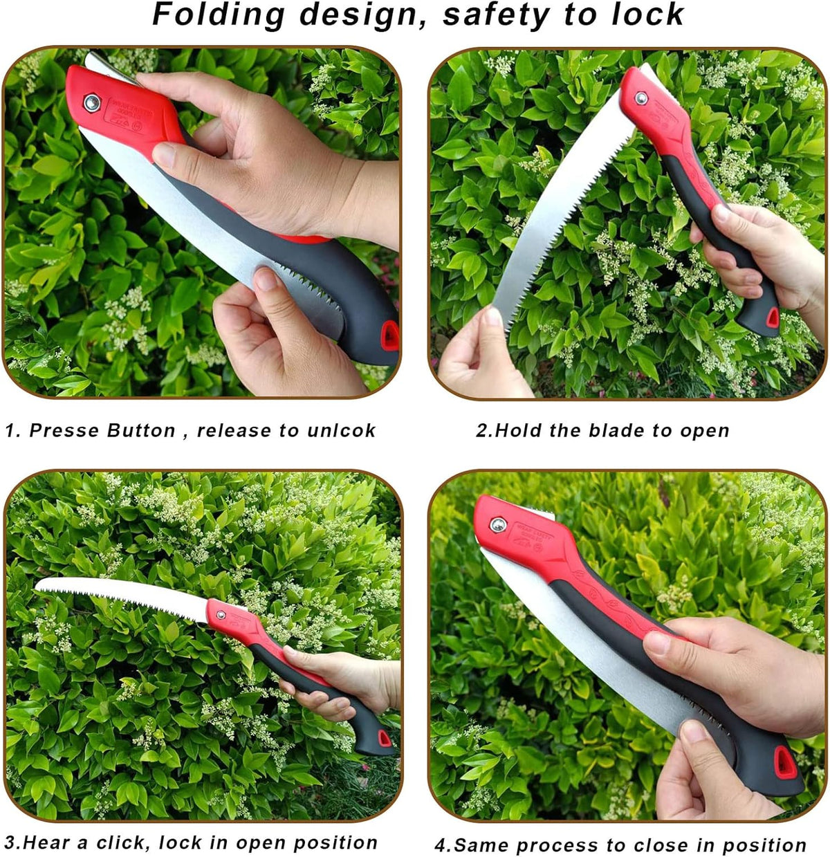8 Inch Heavy Duty Pruning Saw, Folding Hand Saw with SK5 Curved Blade, Triple-cut Razor Teeth Used