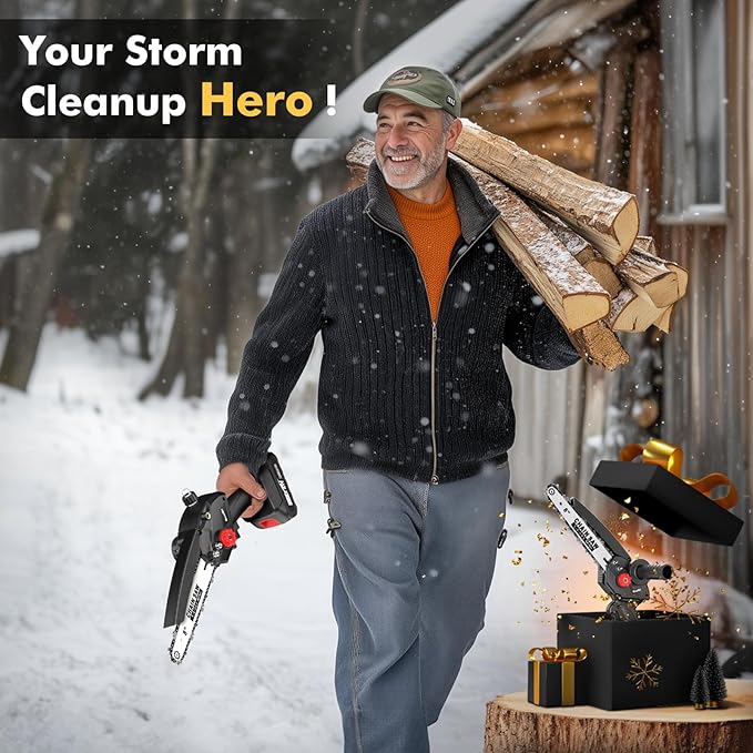 Mini Chainsaw Cordless 8 inch: Electric Chainsaw Battery Powered, Brushless Chain Saw with Auto