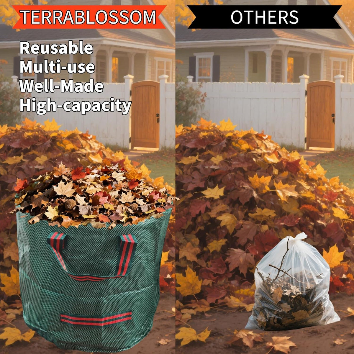 Yard Waste Bags 2 Pack 16 Gallon/72 Gallon Reusable Heavy Duty Leaf & Lawn Bags with 2 Handles for
