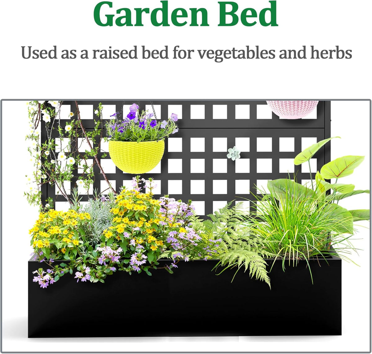 Metal Raised Garden Bed with Trellis, 2 in 1 Trellis with Planter Box & Privacy Screen for Climbing