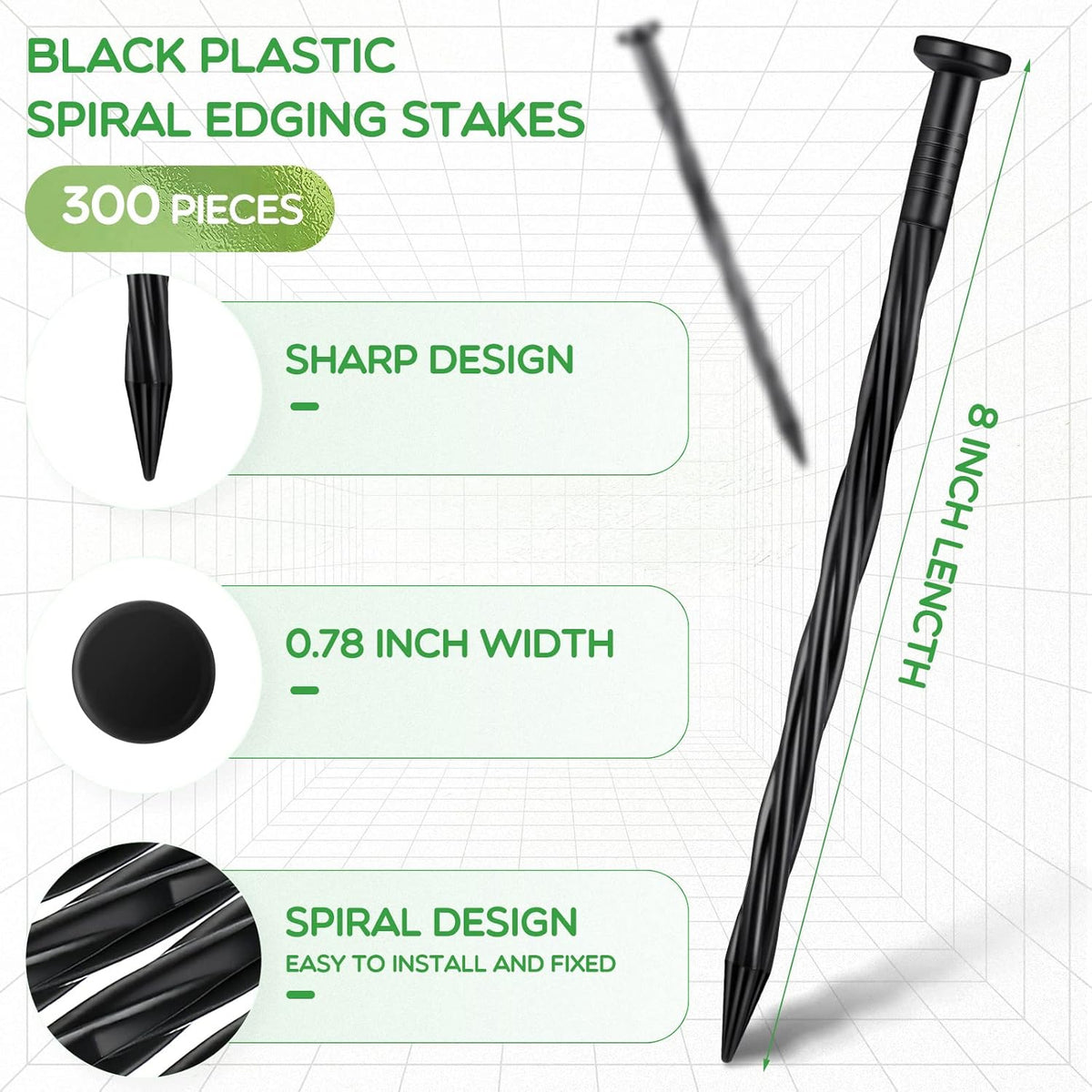 300 Pcs Landscape Edging Stakes Bulk 8 Inch Spiral Landscape Anchoring Spikes Plastic Edging Nails