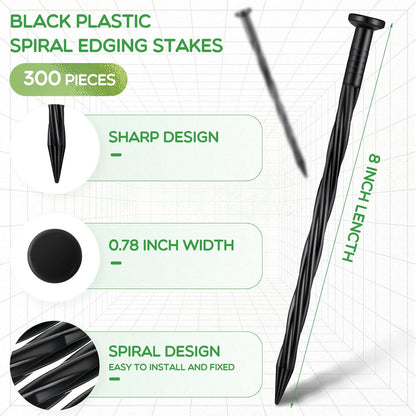 300 Pcs Landscape Edging Stakes Bulk 8 Inch Spiral Landscape Anchoring Spikes Plastic Edging Nails