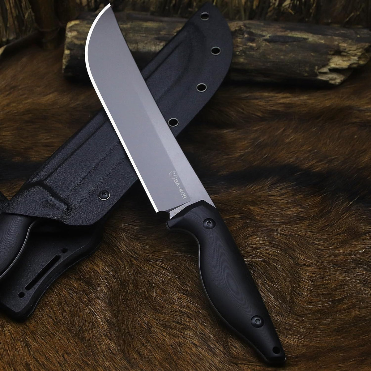 BA-KOR 5MM (9CR18MOV) steel 12.8'' full tang camping knife +K sheathing &5.9" cerium igniter can be
