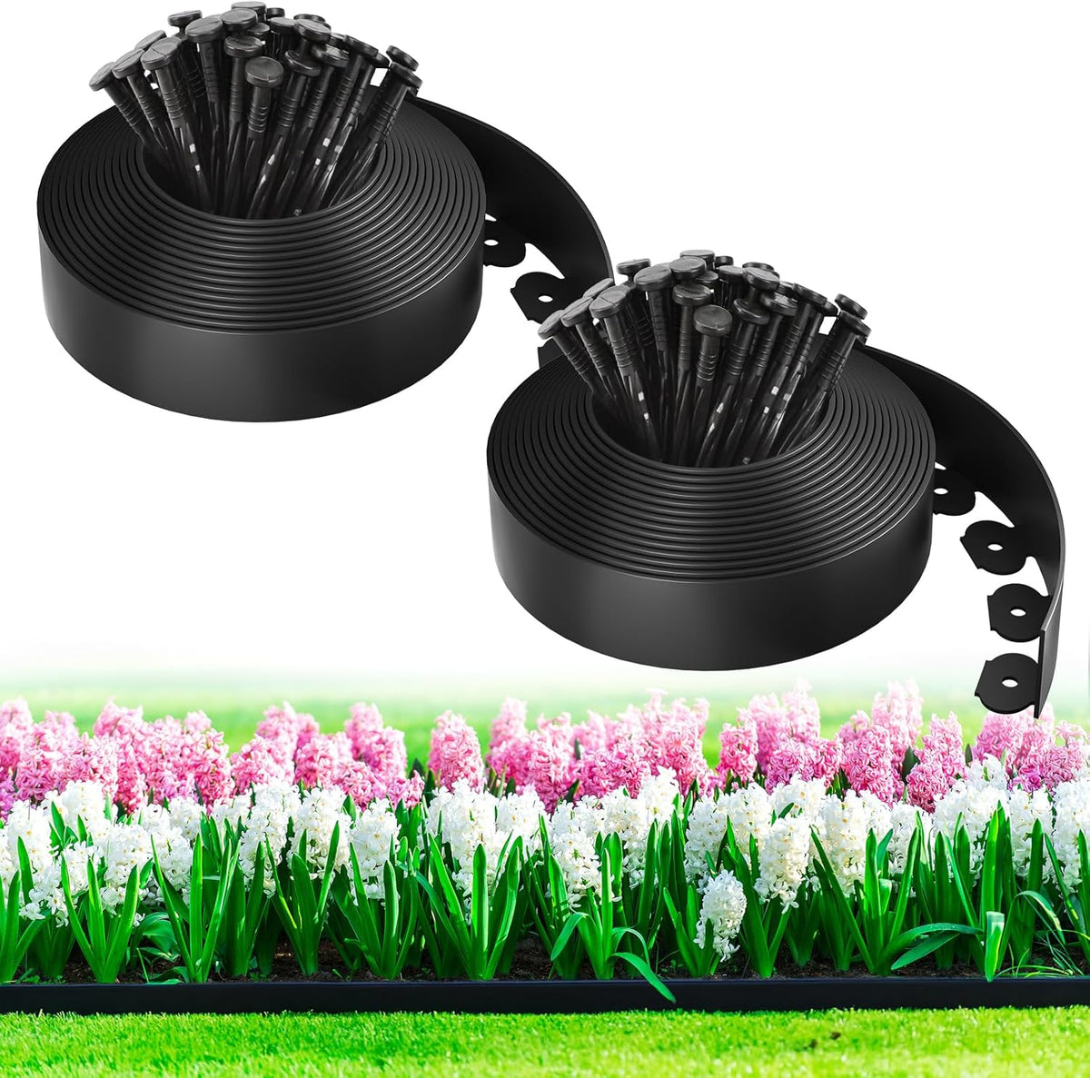 MIXC 66ft, 1.5in Tall Landscape Edging Kit with 100 Spikes, No-Dig Flexible Plastic Edge Border for