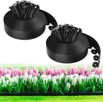 MIXC 66ft, 1.5in Tall Landscape Edging Kit with 100 Spikes, No-Dig Flexible Plastic Edge Border for