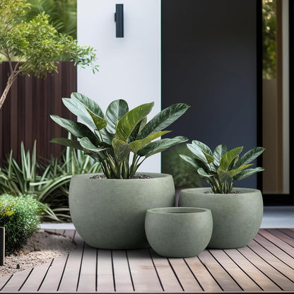 Kante 19.9",15.7",11.8" Dia Round Concrete Planter Set of 3, Outdoor/Indoor Large Bowl Plant Pots