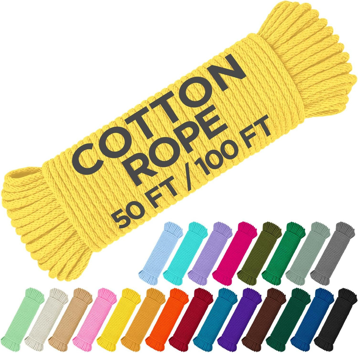 TECEUM Cotton Rope 3/16” (5 mm) – 100 FT – Strong All-Purpose Braided Rope – Natural Cotton – for