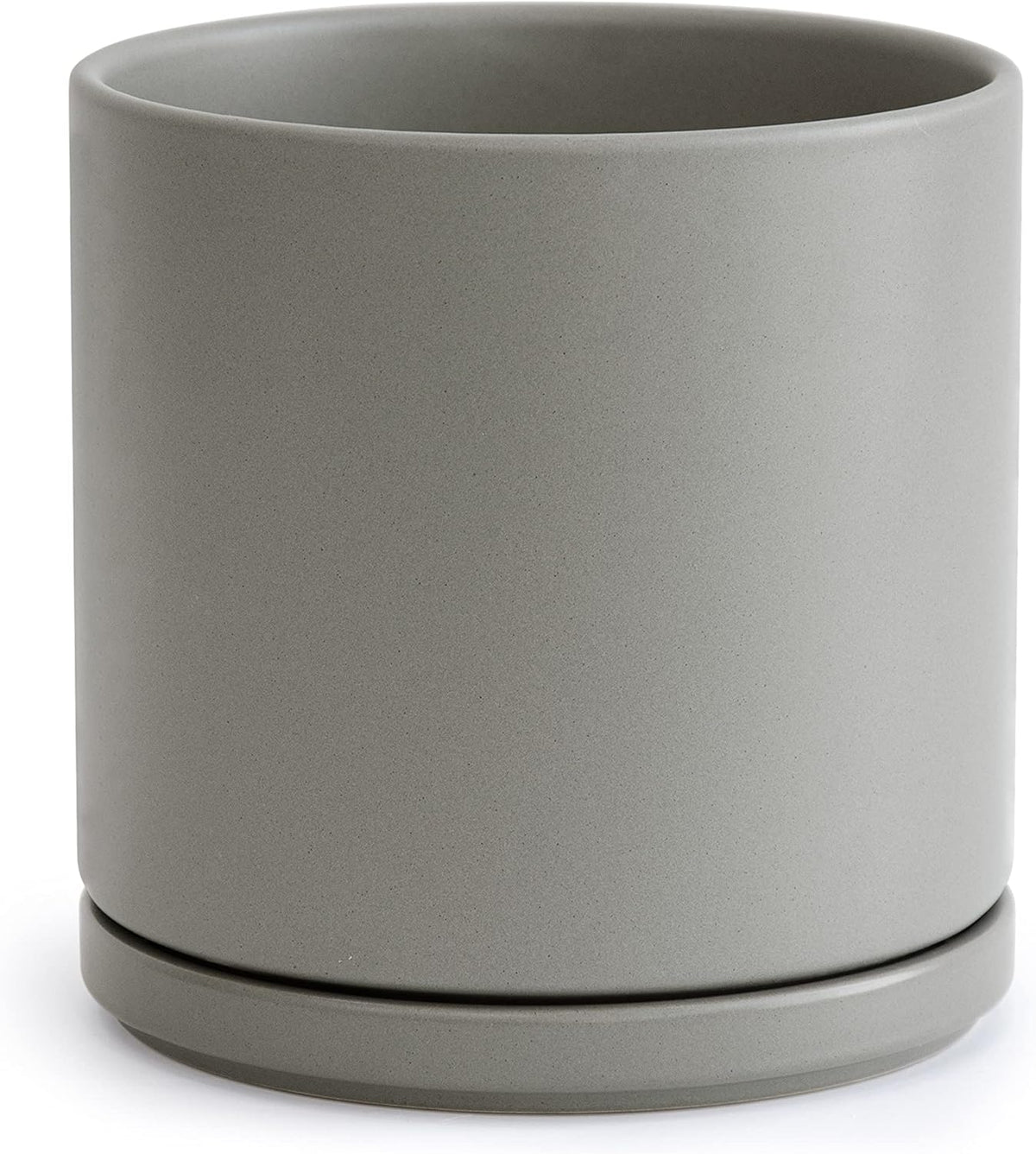 D'vine Dev 8 Inch Ceramic Planter Pot with Drainage Hole and Saucer, Indoor Cylinder Round Planter