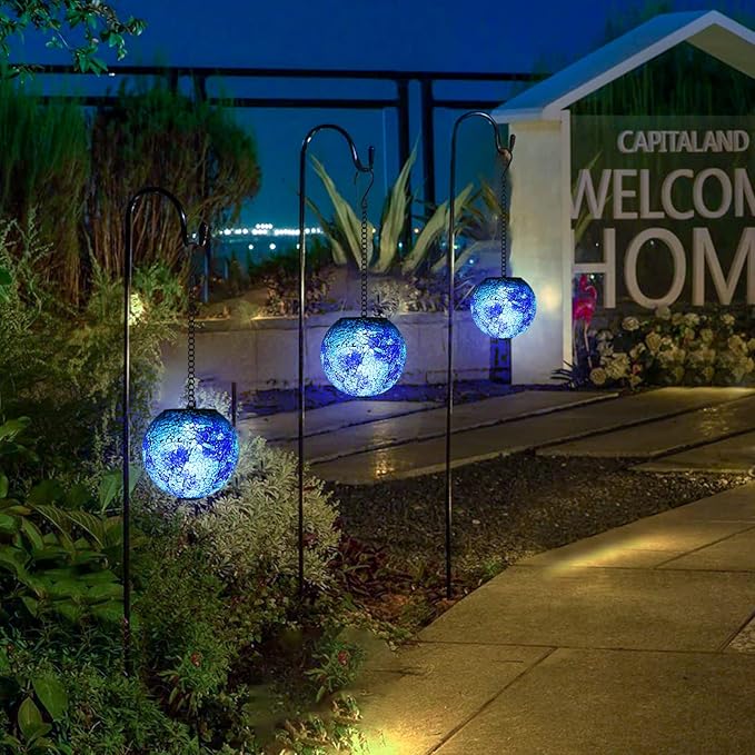 VCUTEKA Solar Lanterns Outdoor Waterproof - Hanging Solar Lights Garden LED Lanterns Mosaic Glass