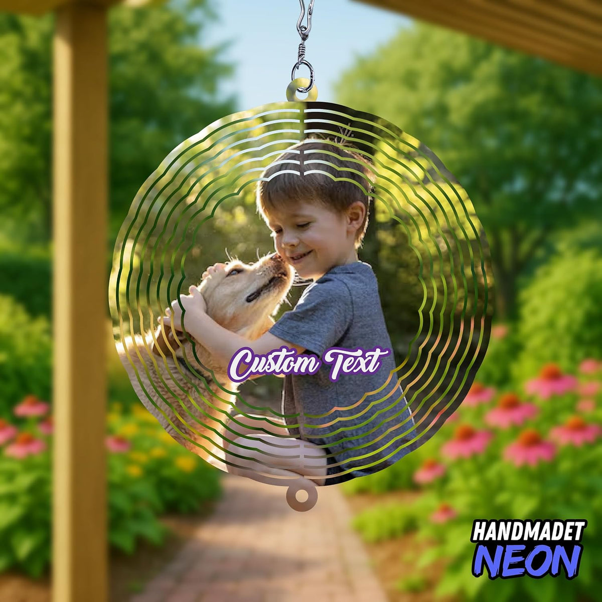 Personalized Dog Memorial with Photo Wind Spinner Metal Outdoor Art, Custom Picture Colorful 3D