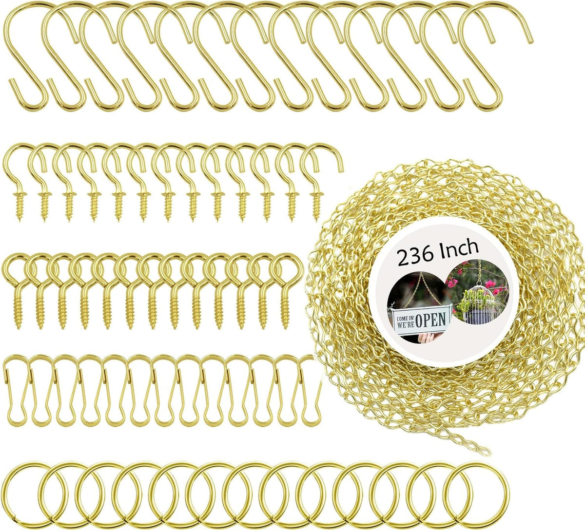 236 Inch Gold Hanging Baskets Chains - Adjustable Length, Brass Decorative Metal Chain with A Great