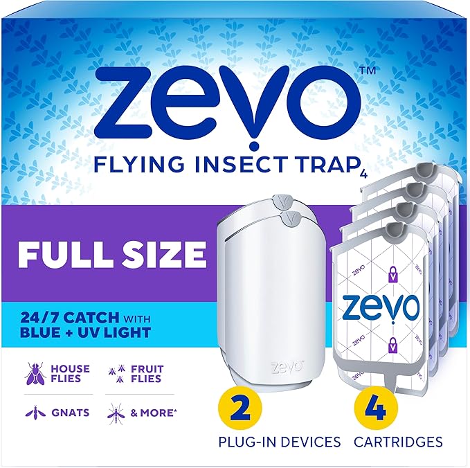 Zevo 2 Flying Insect Traps & 4 Refill Cartridges - Plug in Fly Trap & Indoor Bug Catcher for Gnats
