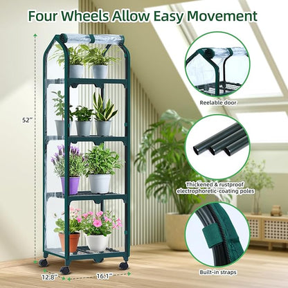 Ohuhu Mini Greenhouse for Indoor Outdoor, Small Plastic Plant Green House with Locking Wheels