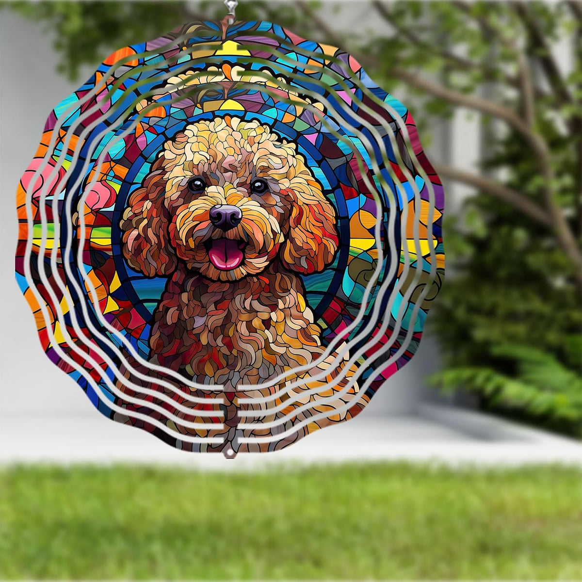 Poodle Dog Wind Spinners Outdoor Dog Memorial Gifts, 3D Metal Kinetic Hanging Garden Wind Spinner
