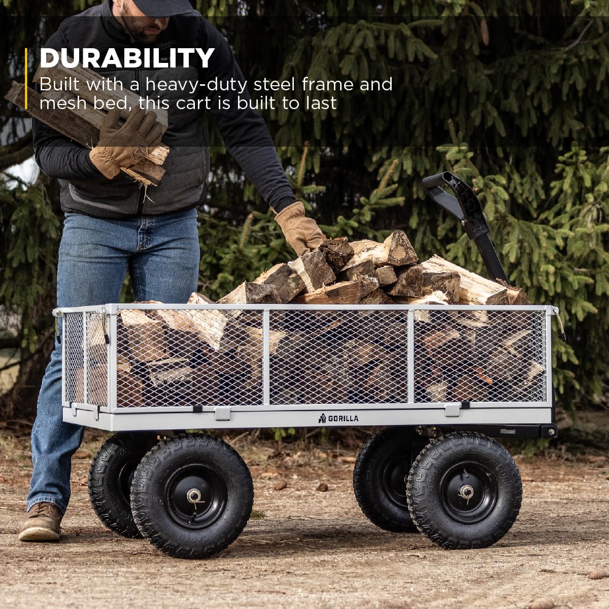 Gorilla Carts GOR1001-COM Steel Utility Cart, Heavy-Duty Convertible 2-in-1 Handle and Removable