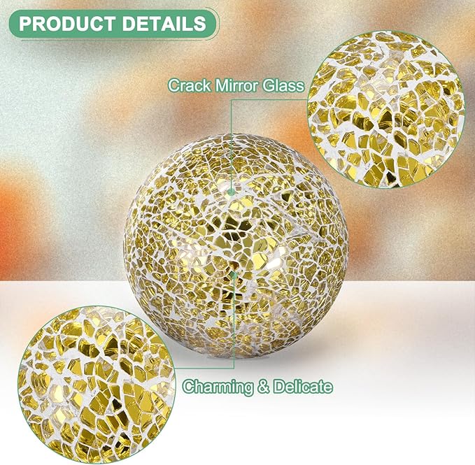 Decorative Ball for Bowls, 4 Inch Mosaic Glass Balls Decorative Glass Orbs for Home Decor/Dining