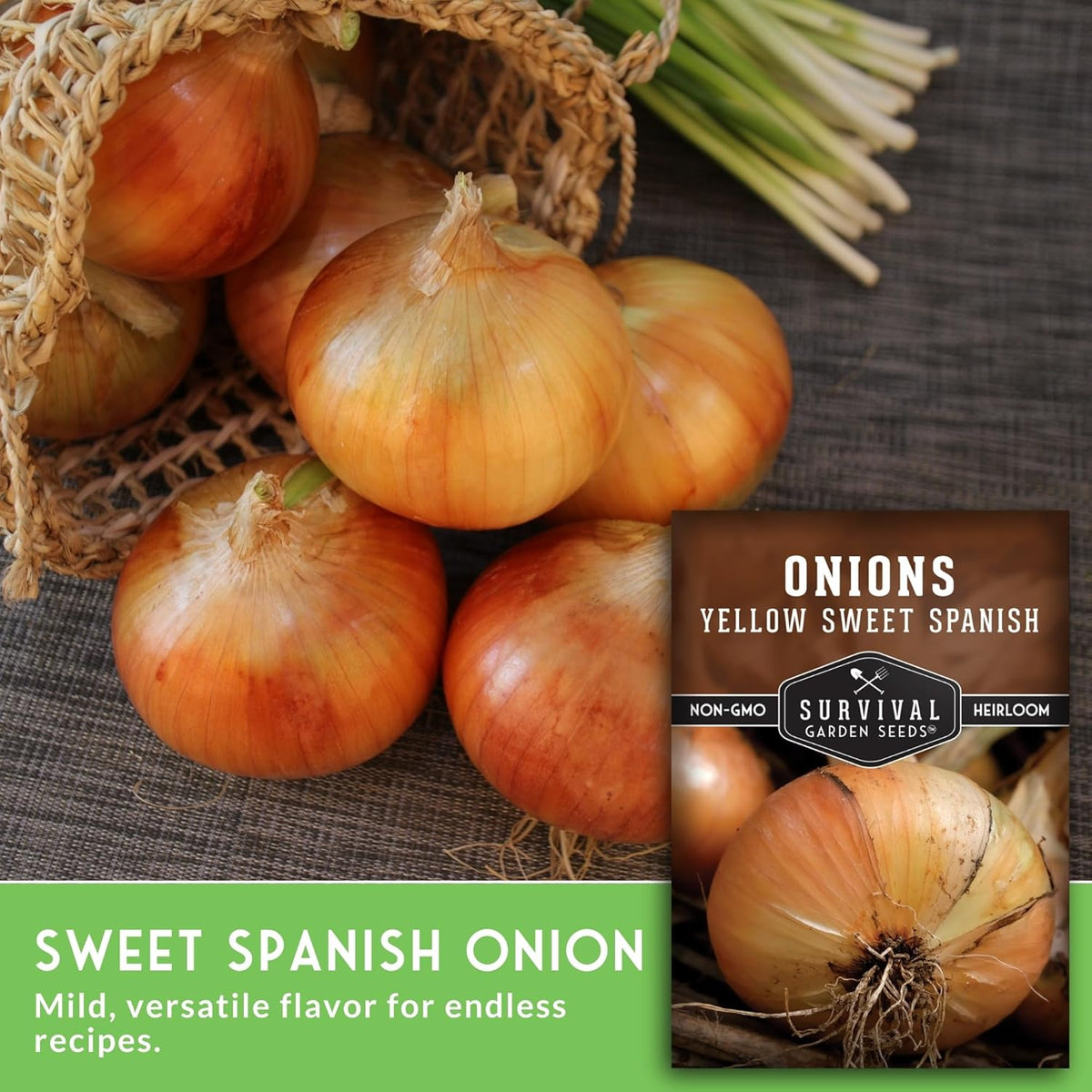 Yellow Sweet Spanish Onion Seed for Planting - 5 Packets with Instructions to Plant and Grow Long