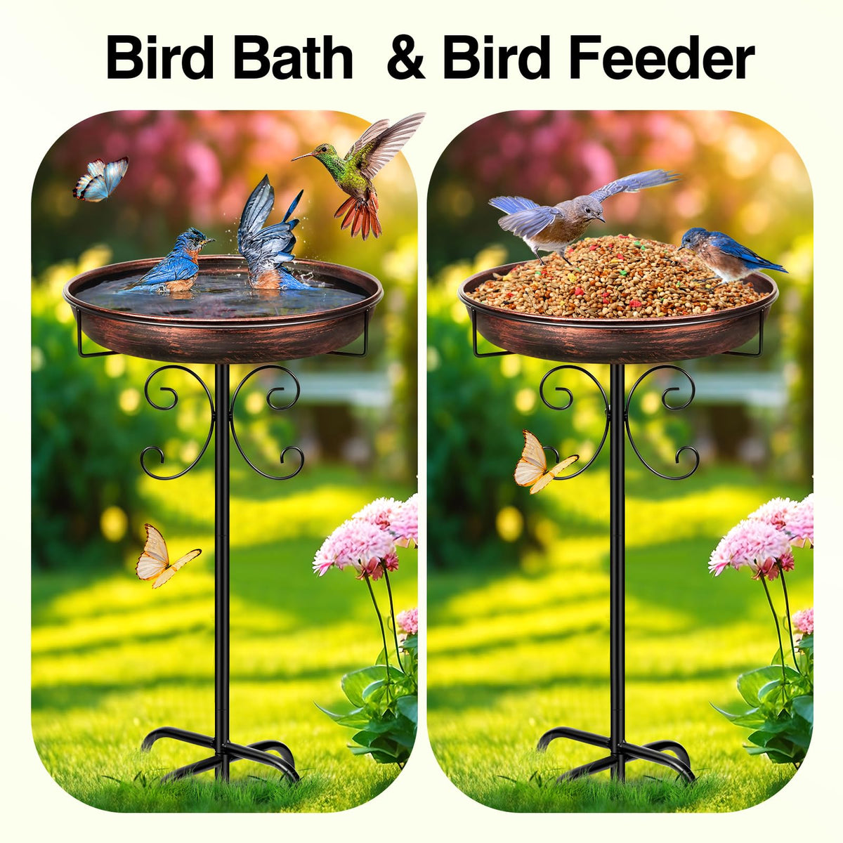 Daoeny 35In Metal Bird Bath for Outside, Vintage Freestanding Birdbaths & Birdfeeder, Bird Baths