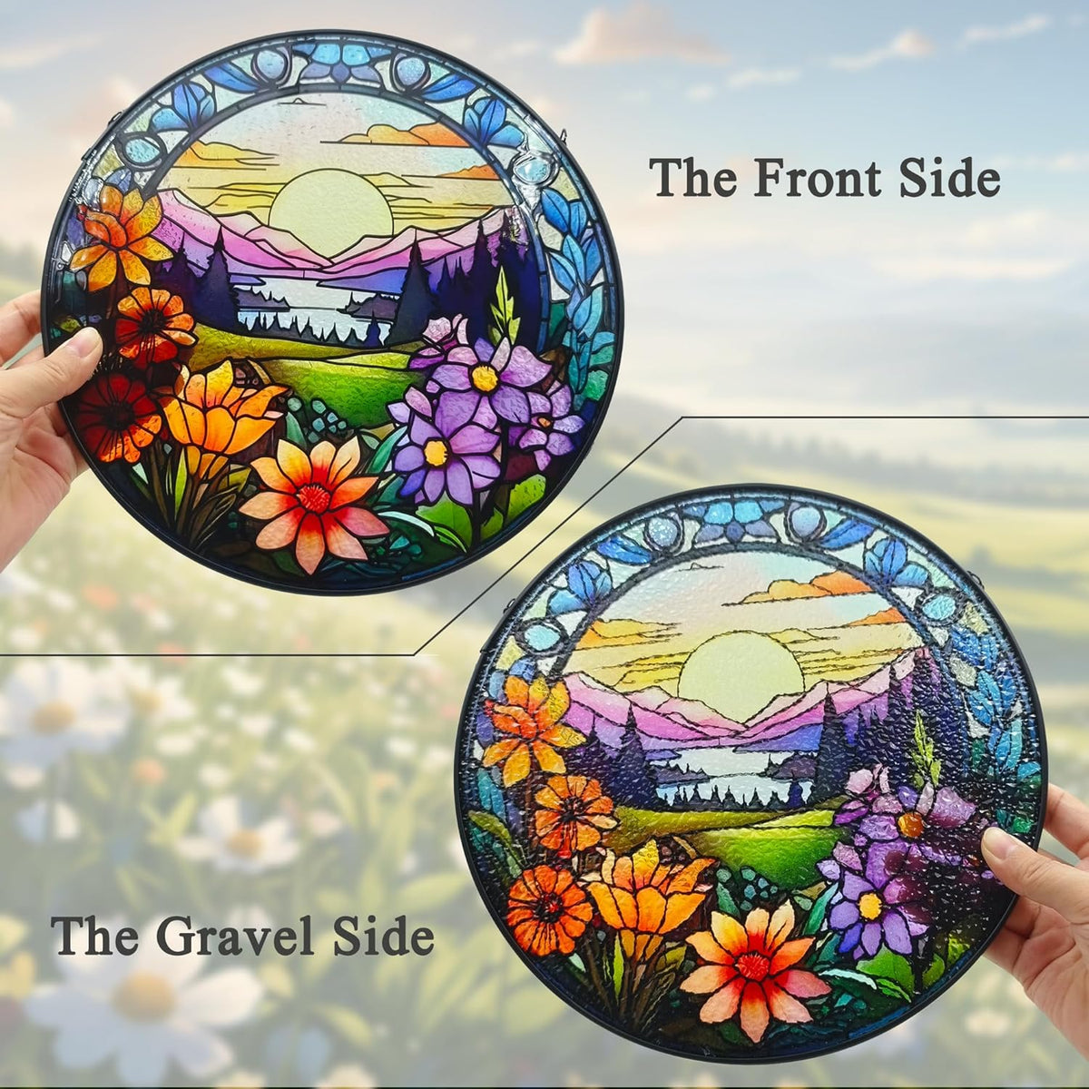 9.8'' Stained Glass Window Hanging, Wildflowers Valley Sun Catcher for Windows Hanging Suncatcher