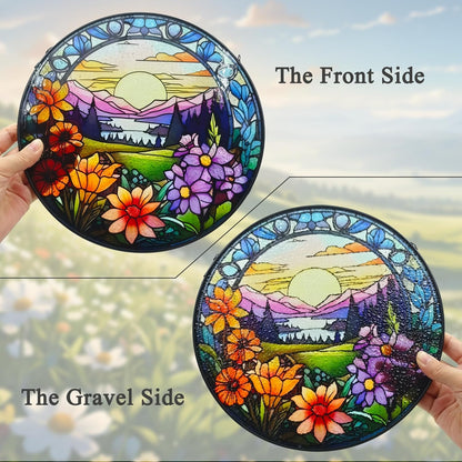9.8'' Stained Glass Window Hanging, Wildflowers Valley Sun Catcher for Windows Hanging Suncatcher