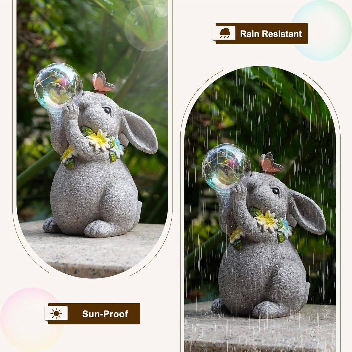 MININOVA Solar Garden Decor Lights Rabbit Statue with Bubble Ball Waterproof Decorations Cute Bunny