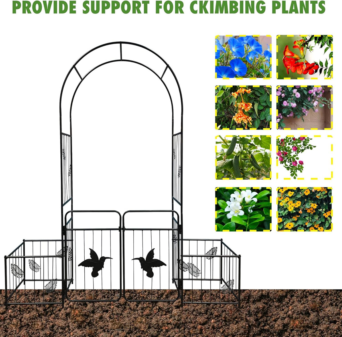Metal Garden Arbor Arch with Gate and Plant Box, 86.6" H Garden Trellis Wedding Arch Party