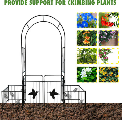 Metal Garden Arbor Arch with Gate and Plant Box, 86.6" H Garden Trellis Wedding Arch Party
