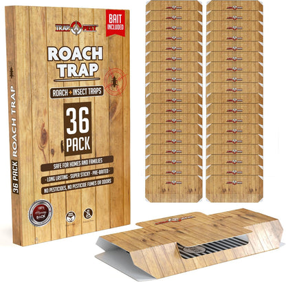 Roach Traps Indoor Sticky (36 Pack) - Glue Traps for Roaches Bug Traps with Roach Bait Traps - Long