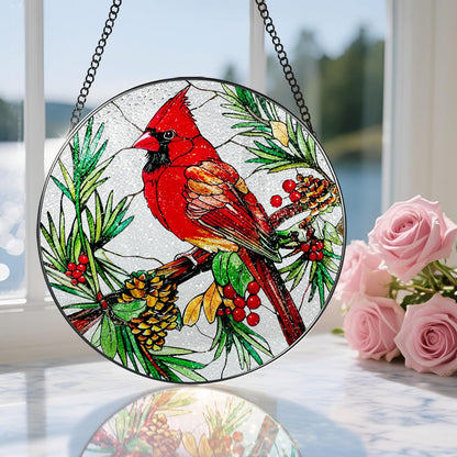 Stained Glass Window Hanging, 8 Inch Cardinal Sun Catcher, Stained Glass Decor, Suncatchers for