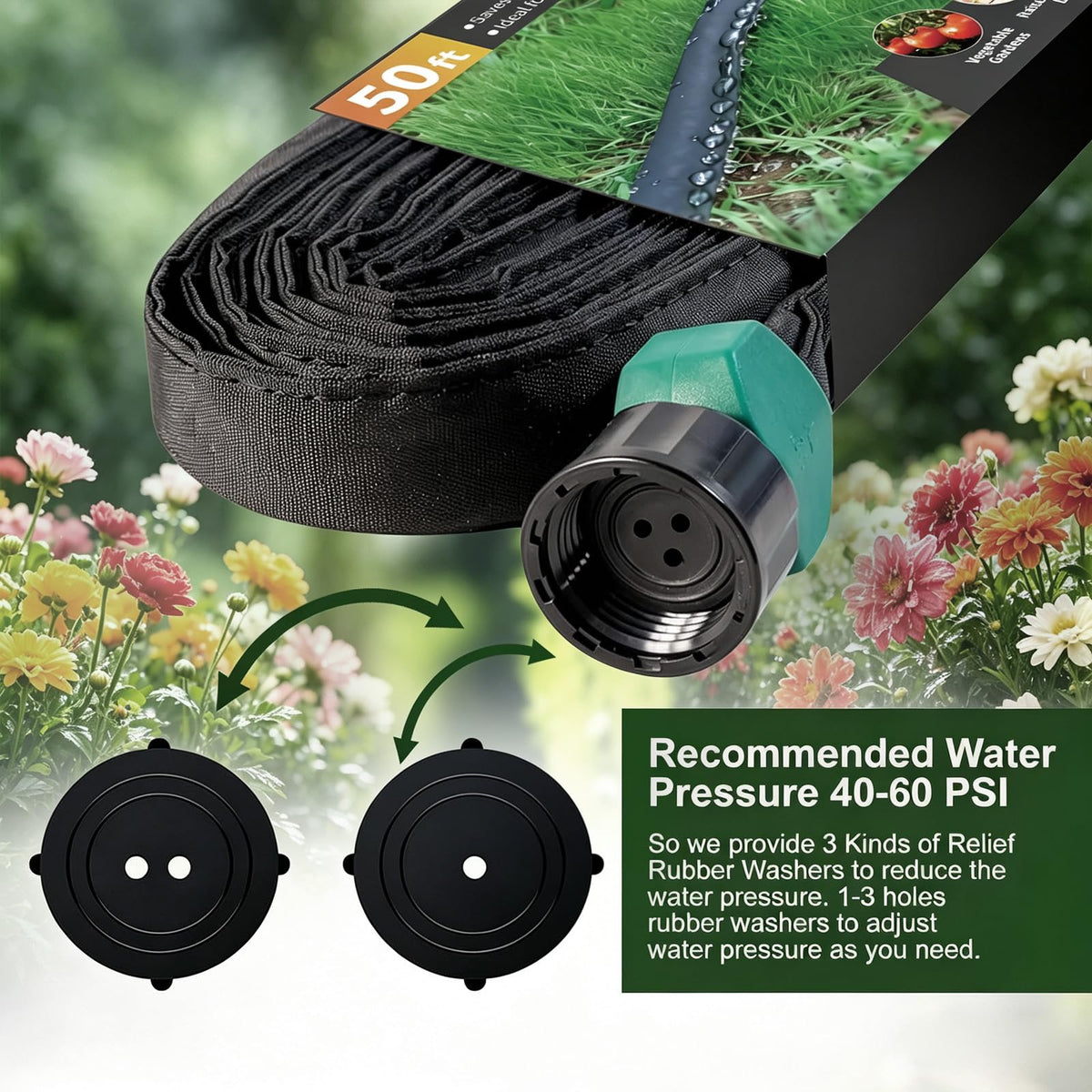 Apgooface Flat Soaker Hose 25 ft 4-Pack with Splitter, 80% Water-Saving Drip Irrigation Hose 100