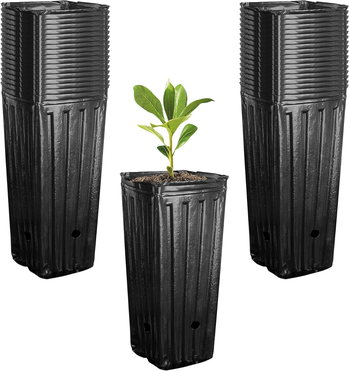 RunNico 50pcs Plastic Deep Plant Nursery Pots, 9.8”Tall Tree Pots,Black Deep Seedling Container