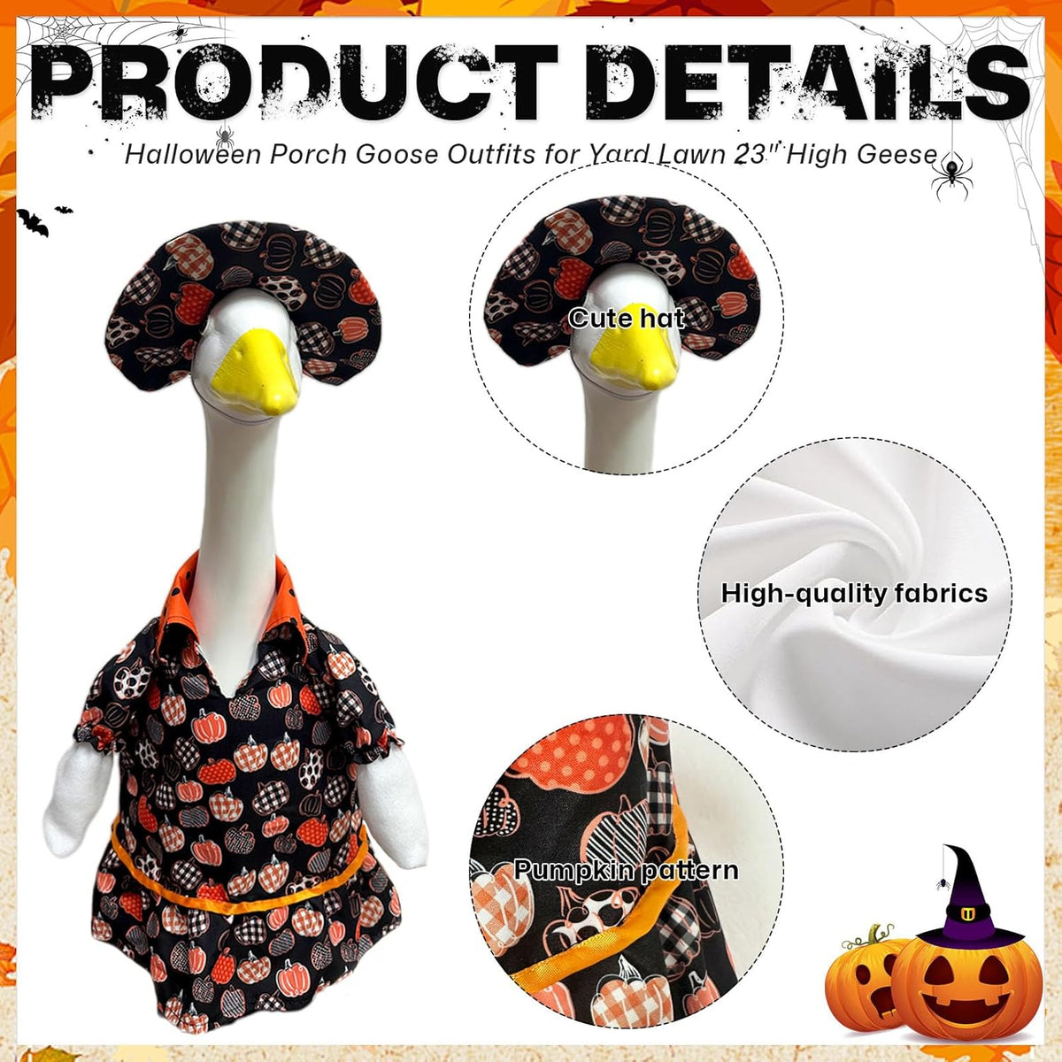 Halloween Porch Goose Outfit Set for 23'' Plastic Statue Lawn Porch Goose Clothes with Fall Pumpkin