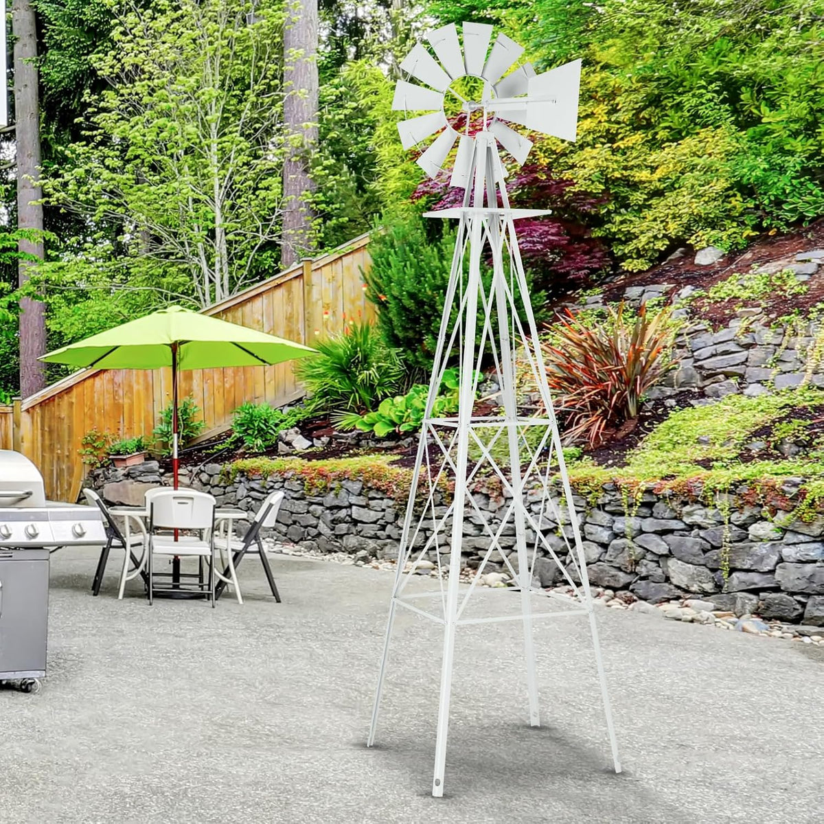 Garden Windmill for Yard Decor, 8 ft Tall Metal Windmill with Spinning Blades, Weather-Resistant