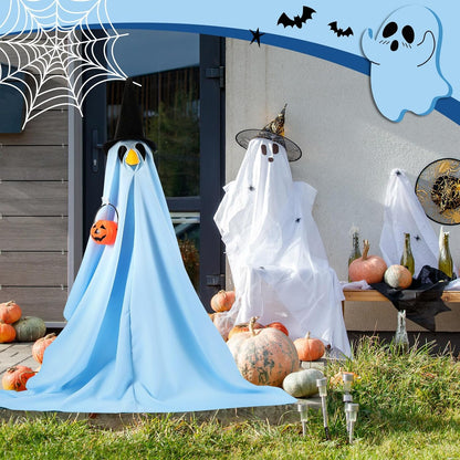 Halloween Porch Goose Outfit Ghost Lawn Goose Clothes with Pumpkin Bag for 23" Disco Plastic/Cement